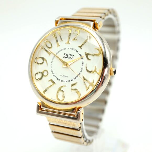 Kathy Ireland Womens Jumbo Gold Tone Watch 42mm Stretch Band w New Battery - Picture 1 of 16
